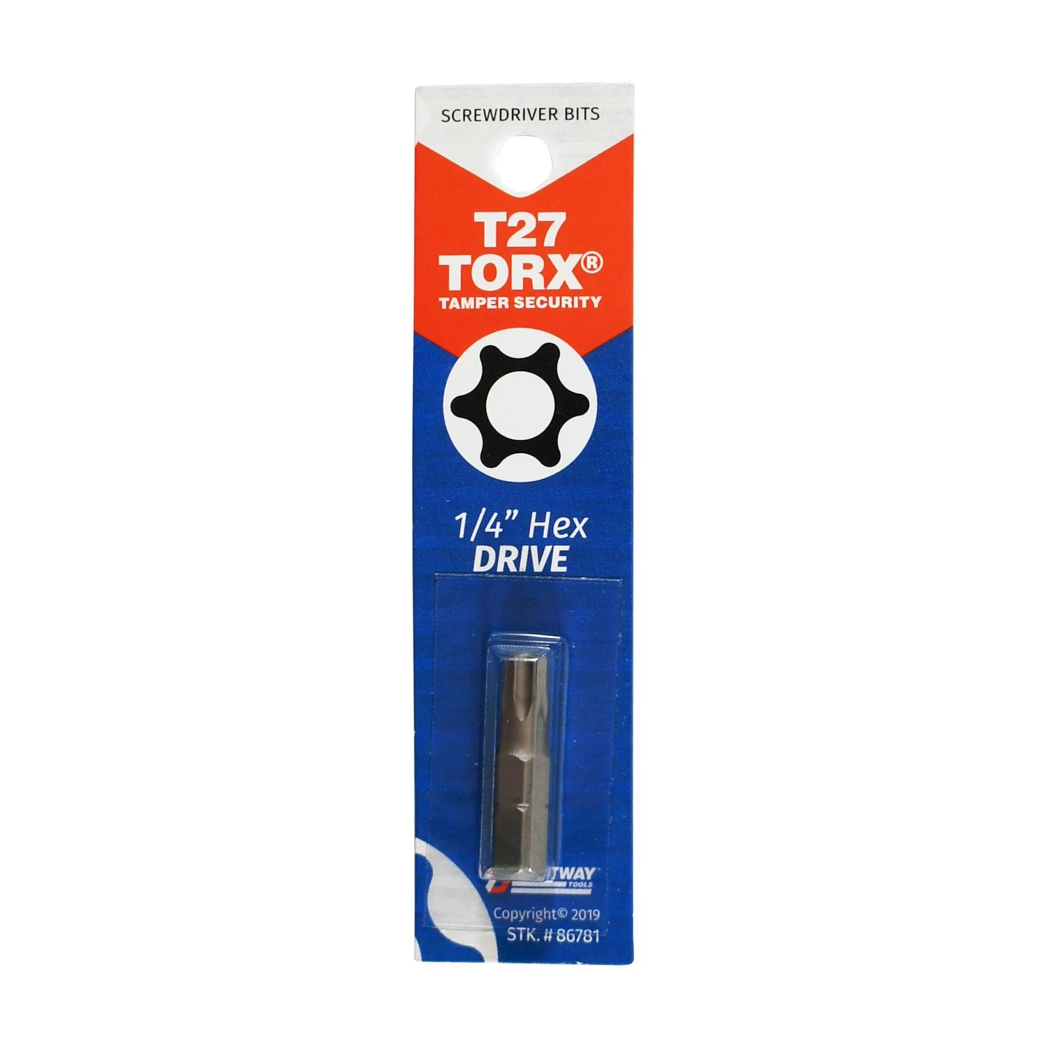 T27 Tamperproof Torx Security 1 In. 1/4 In. Hex Screwdriver Bit