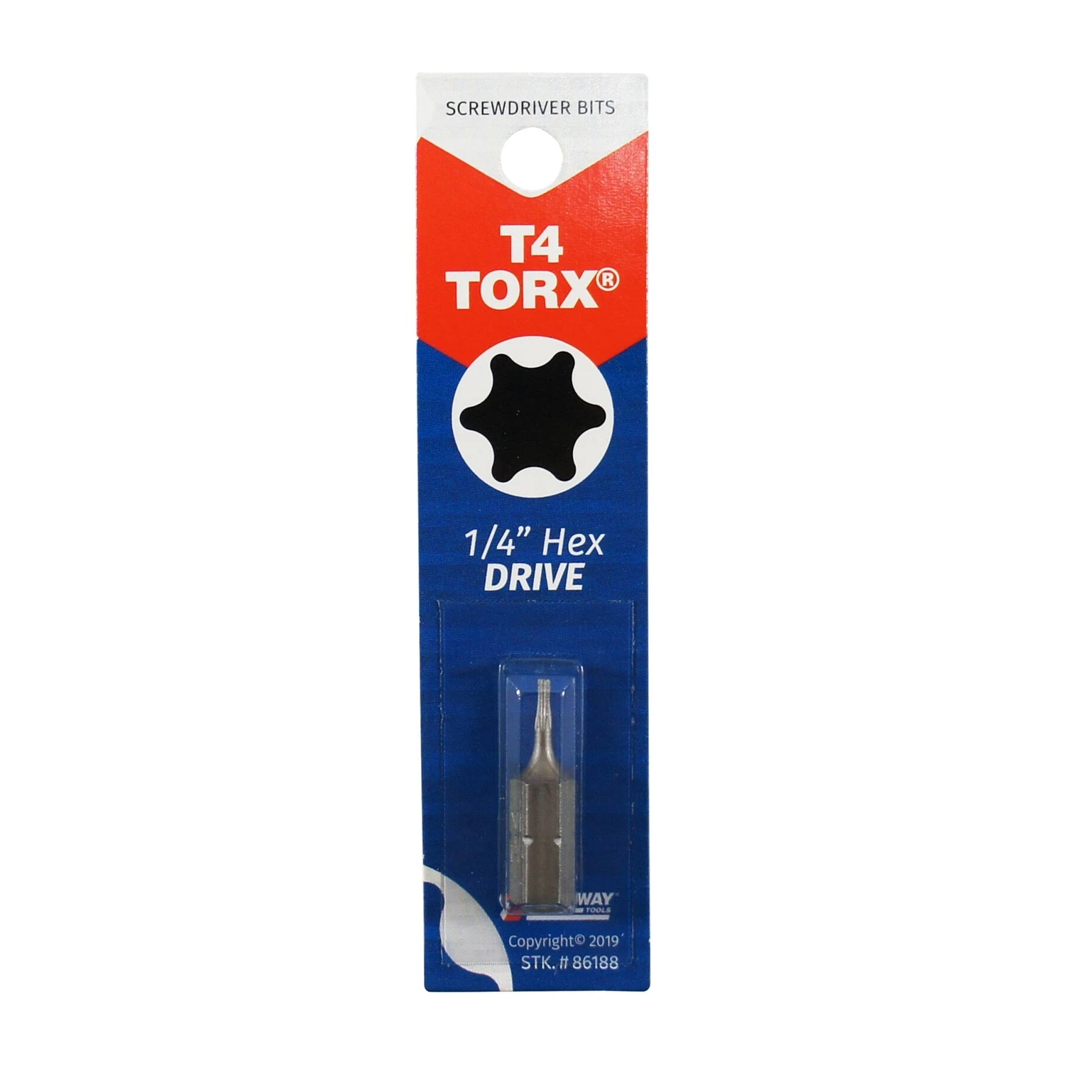 T4 Torx Insert Hex Screwdriver Bit 1 In. Length 1/4 In. Hex Shank