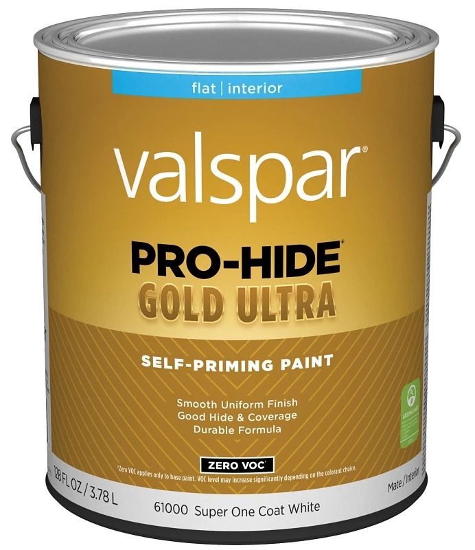 Pro-hide Gold Ultra Zero Voc Latex Flat Interior Wall Paint, 1 Gallon, White