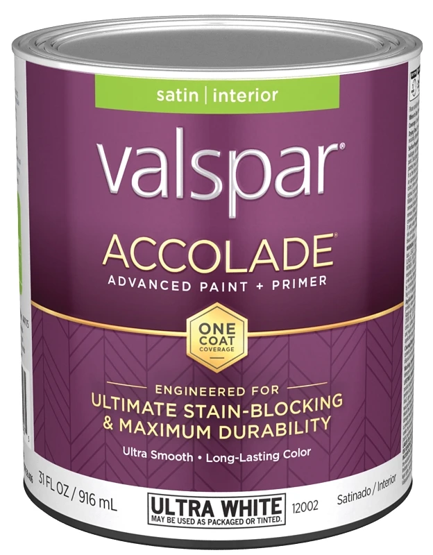 Accolade Super Premium 100% Acrylic Satin Interior Wall Paint, Ultra White Base, 1 Quart