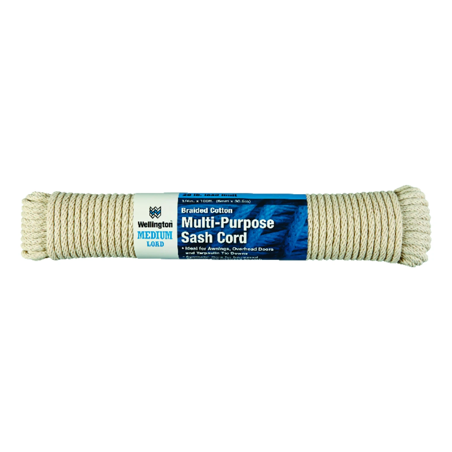 1/4 In. Diameter X 100 Ft. Length White Solid Braided Cotton Sash Cord