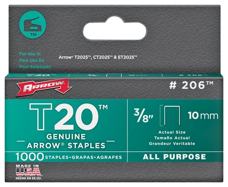 T20 Staples, 3/8 In. L X 5/16 In. W, 1000 Pk, Model 206