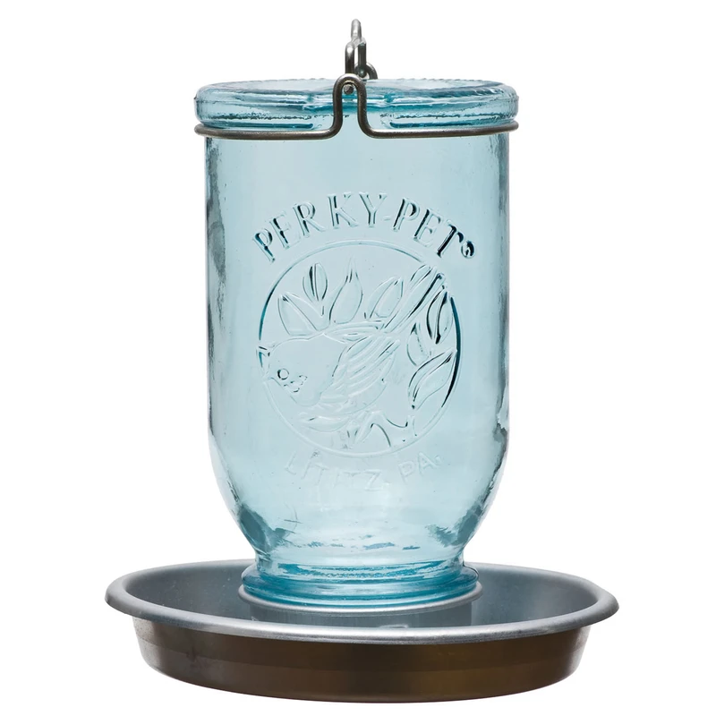 32 Oz. Antique Blue Mason Jar Bird Waterer With Metal Hanger
