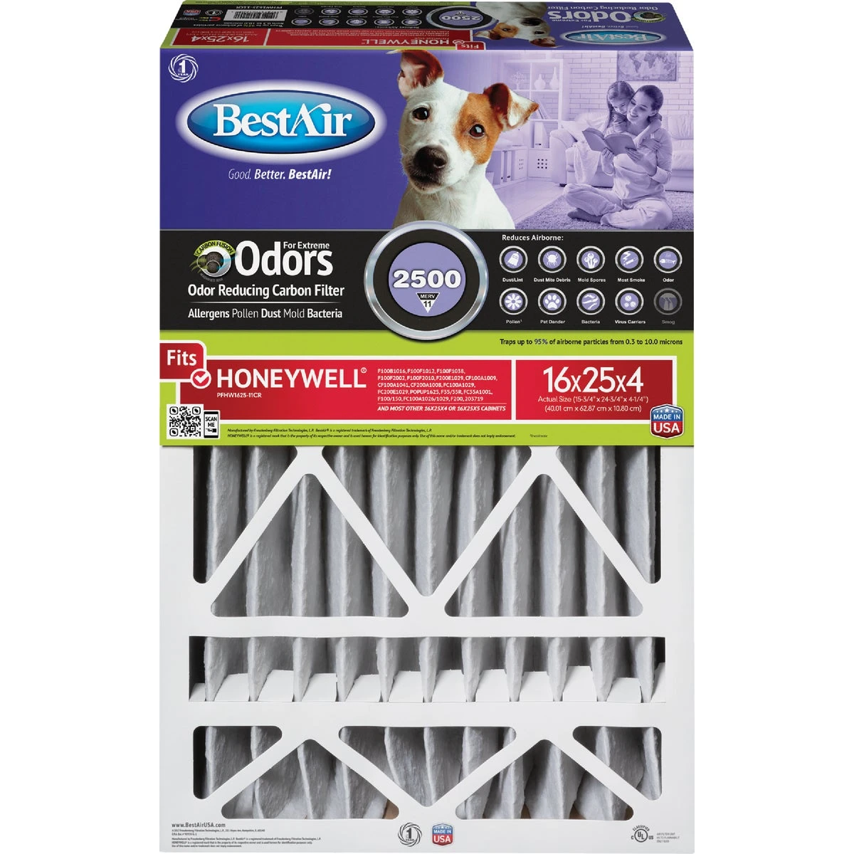 20x25 x 4 In. Honeywell Pleated Pet Air Filter, MERV 11, Electrostatically Charged, 1 Year