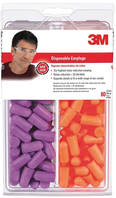 Tekk Protection Disposable Earplugs, Nrr 32db, 80 Pair, Orange & Purple