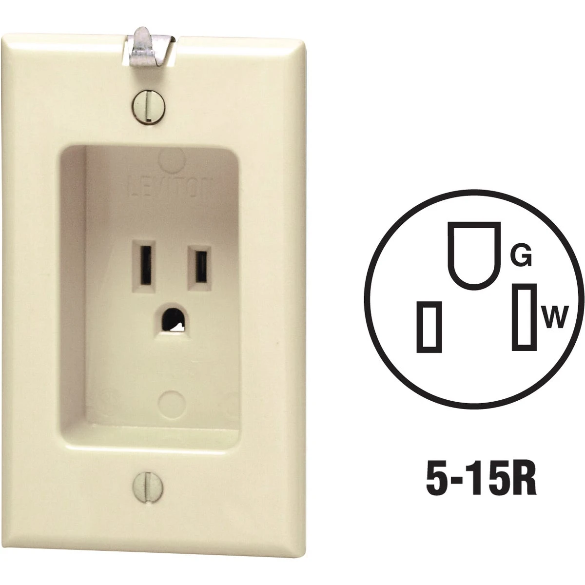 Leviton 15A Ivory Residential Grade 5-15R Single Clock Outlet