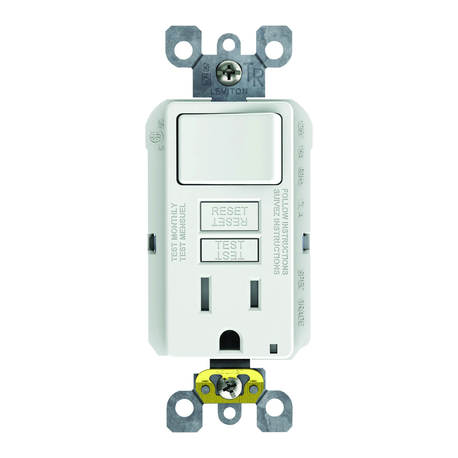 Leviton SmartlockPro 15 amps 125 V White GFCI Outlet 5-15R 1 pk