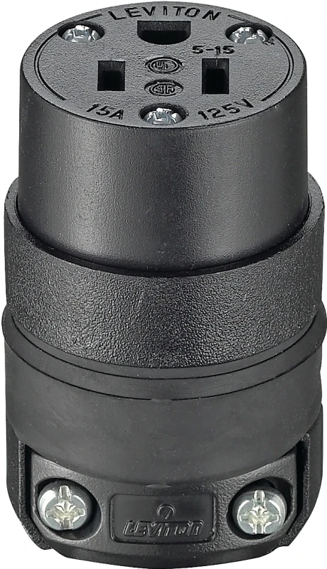 15a 125v 3-wire 2-pole Rubber Ground Connector For Rough Use