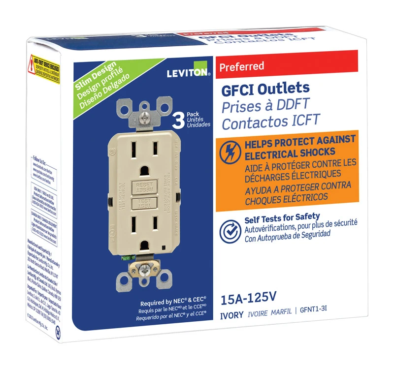 Leviton SmartlockPro 15 amps 125 V Duplex Ivory GFCI Outlet 5-15R 3 pk