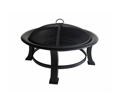 30-inch Diameter Black Fire Pit With Screen & Poker By Four Seasons Courtyard