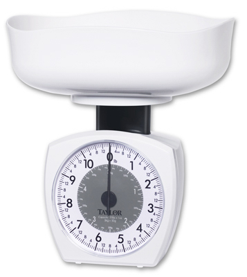 11 Lb. Capacity White Analog Kitchen Food Scale With Dishwasher Safe Bowl