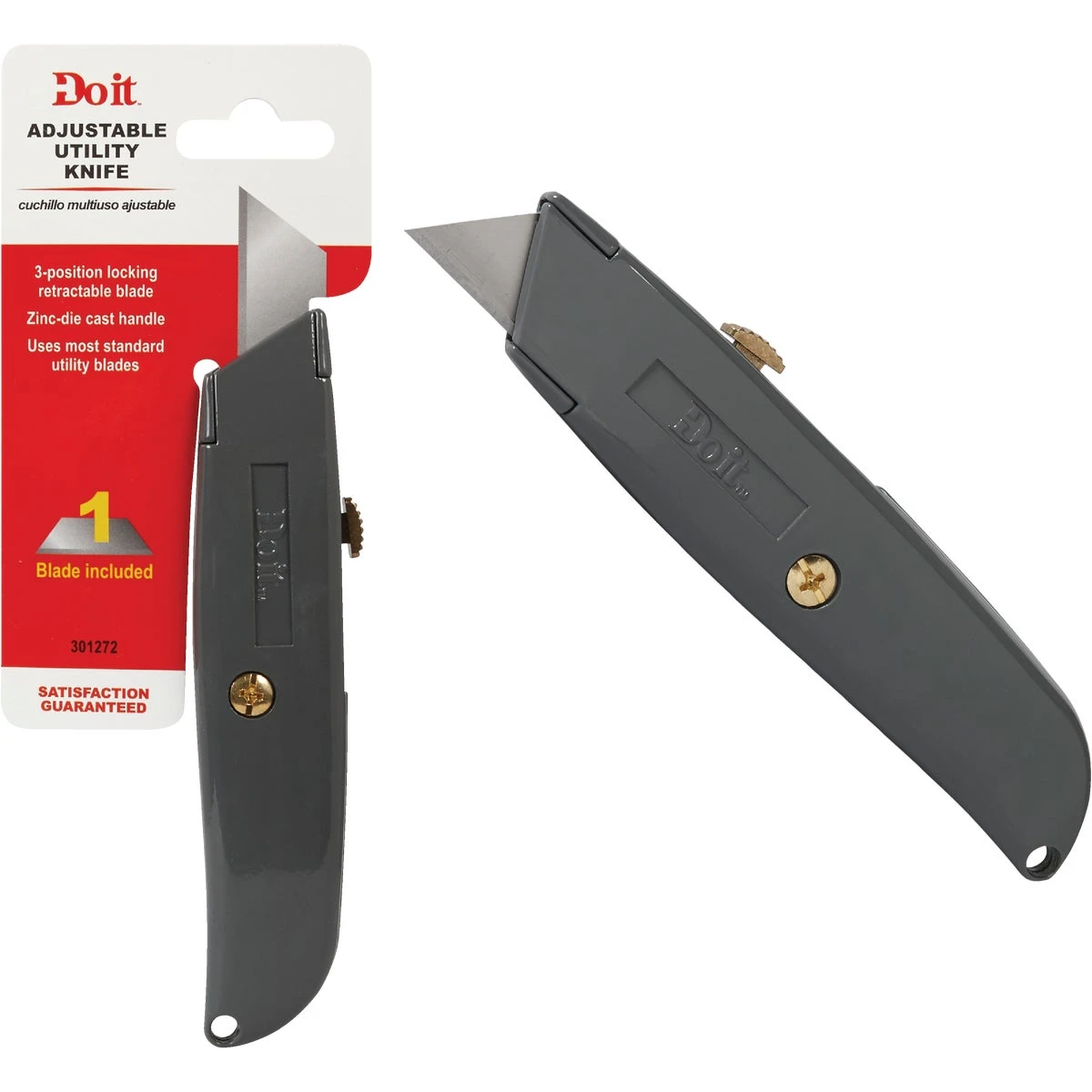 Adjustable Utility Knife 301272 - Retractable Blade, Metallic Gray Finish