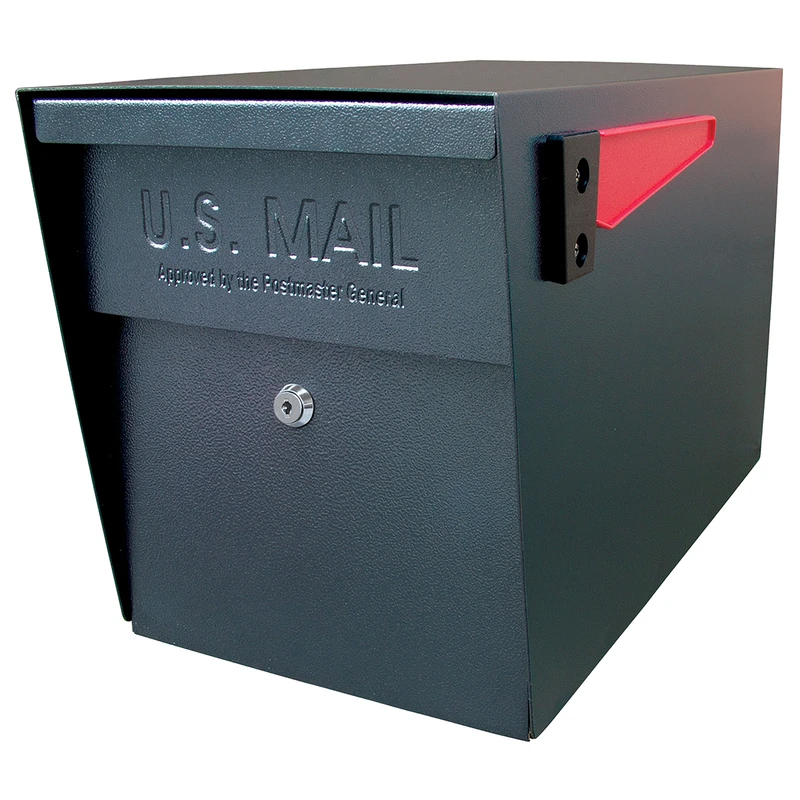 Black Steel Locking Security Post Mount Mailbox With High Security Features