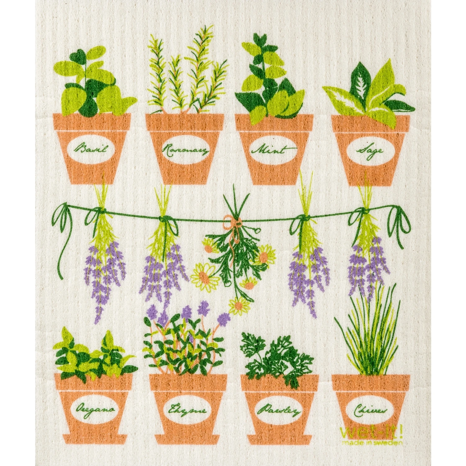 wet-it! Multicolored Cotton Fresh Herbs Dish Cloth 1 pk