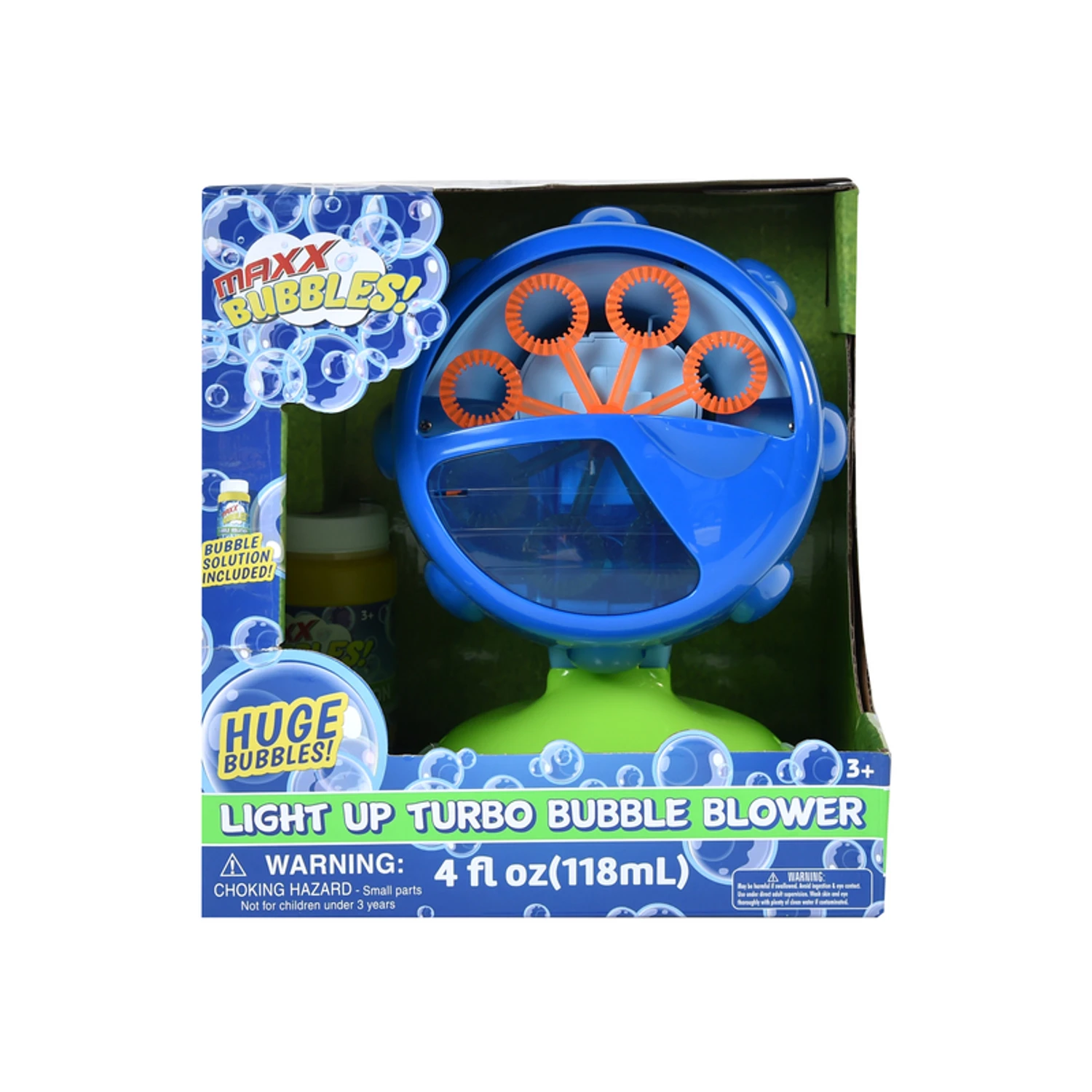 Turbo Bubble Blower Blue/green With Led Lights And Adjustable Angles