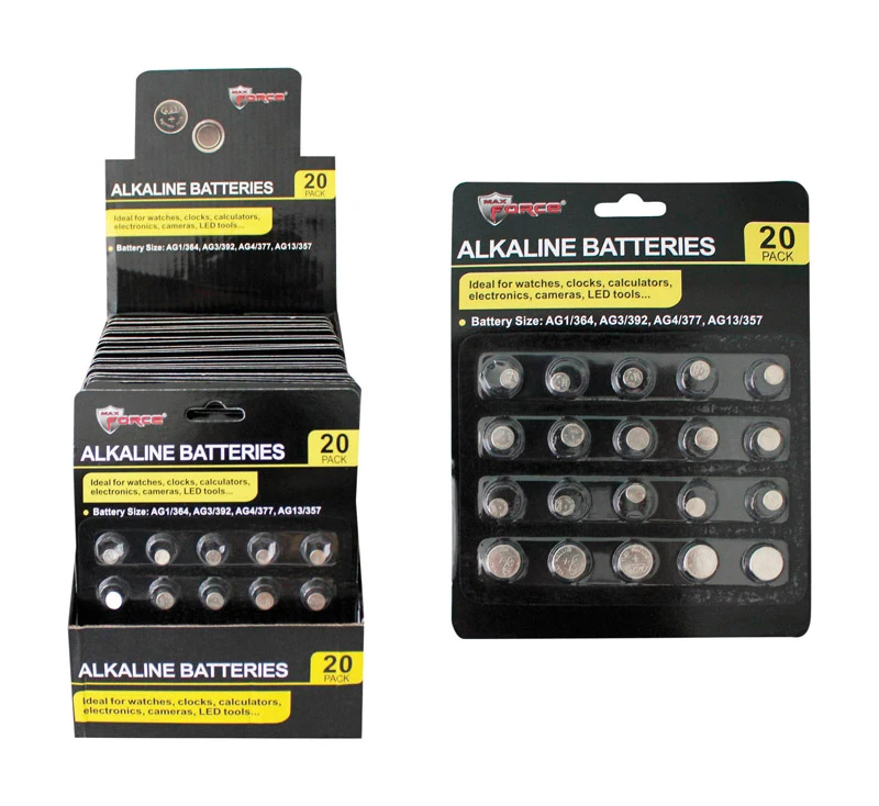 Max Force Alkaline Assorted 3v Button Cell Battery 20 Pk - Ag1/364, Af3/392, Ag4/377, Ag13/357
