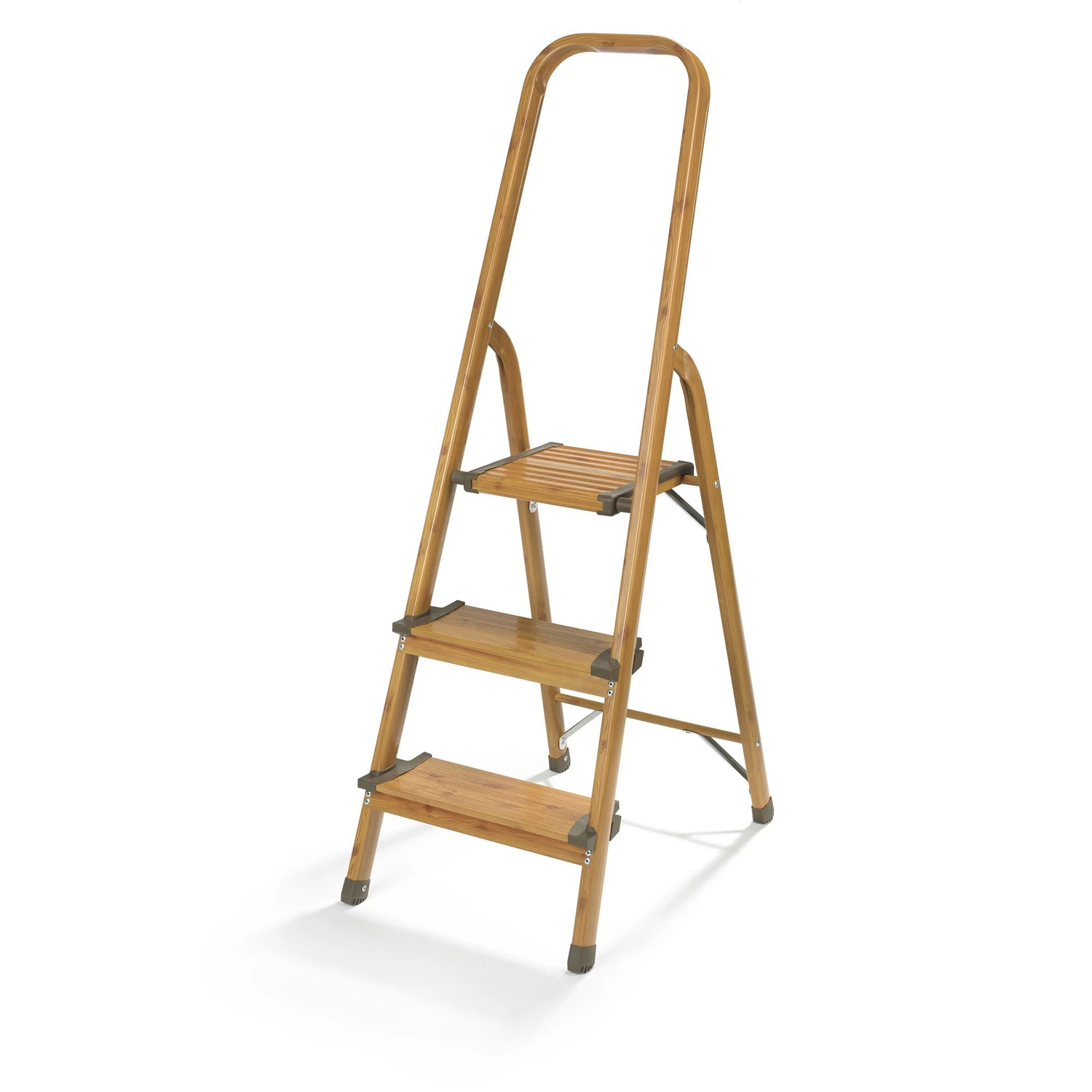 3-step Ultralight Aluminum Step Ladder With Wood Grain Finish, 225 Lb Capacity