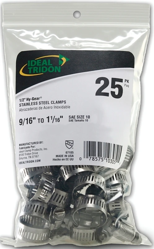 Ideal Tridon 1/2 in. 1-1/16 in. SAE 10 Silver Hose Clamp Stainless Steel Band