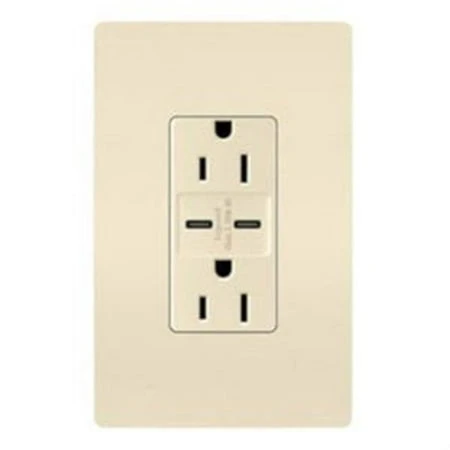 Pass and Seymour Duplex Electrical Outlet with Type C USB Charger, Light Almond, 6.0 Amp USB, 15 Amp, Combination Receptacle