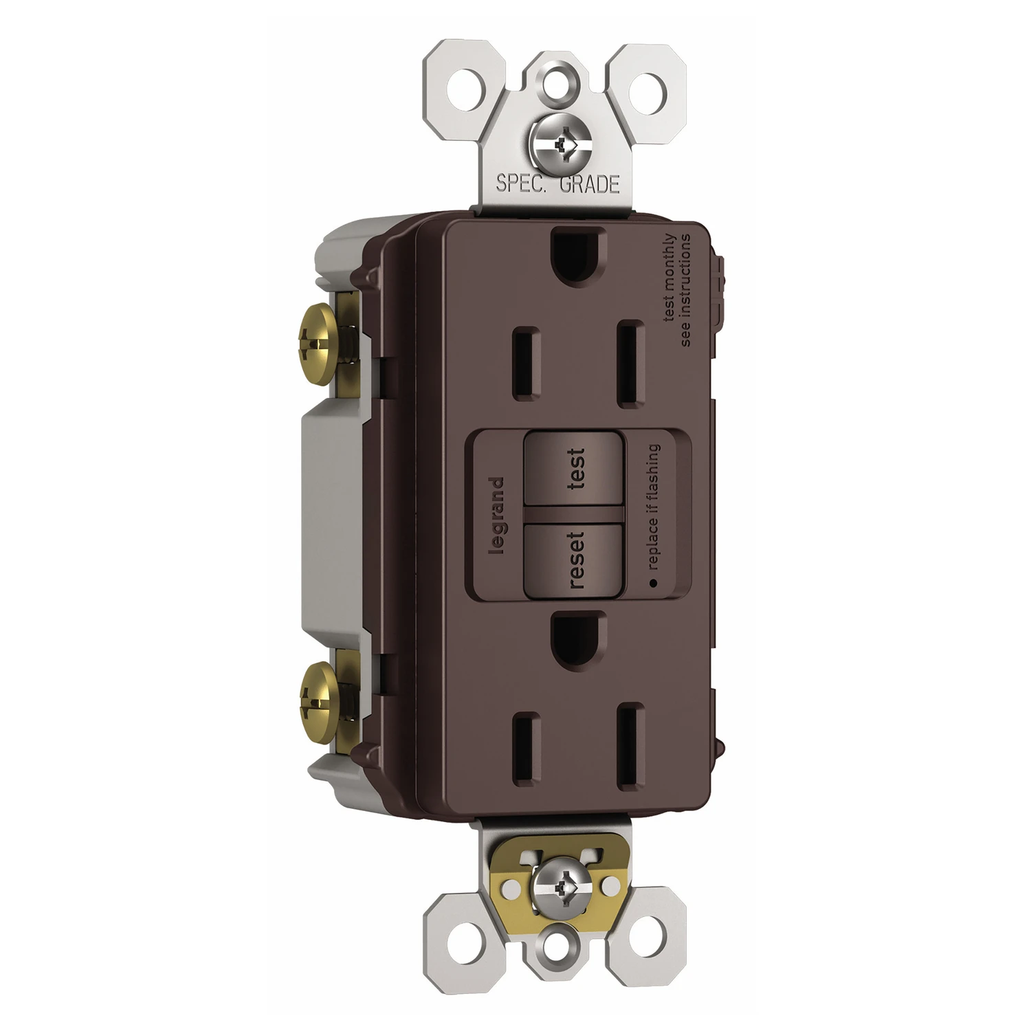 Pass & Seymour GFCI Receptacle, Self Testing, 15A, Dark Bronze