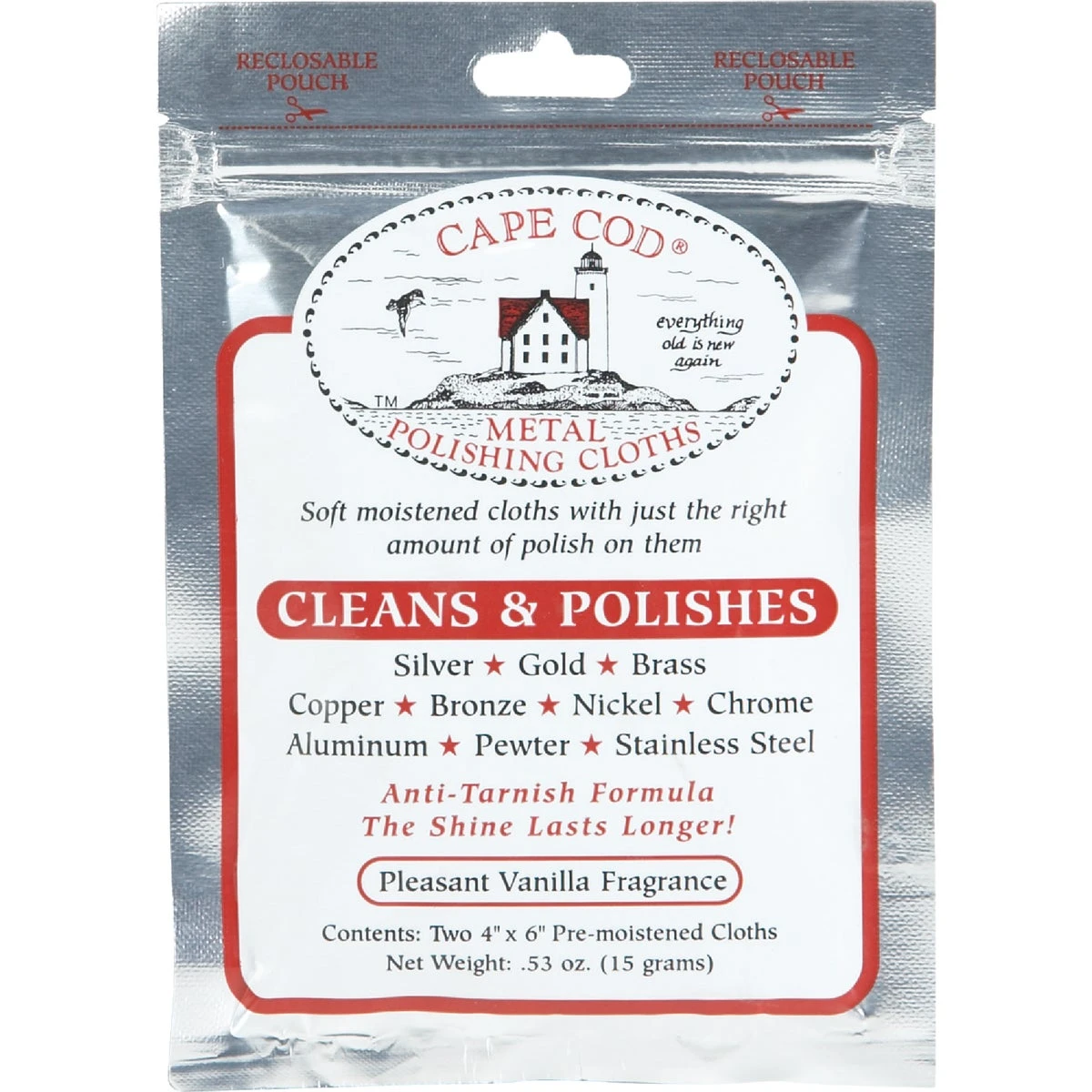 Metal Polishing Cloths, Vanilla-Scent, 4 x 6 In., 2-Pk.
