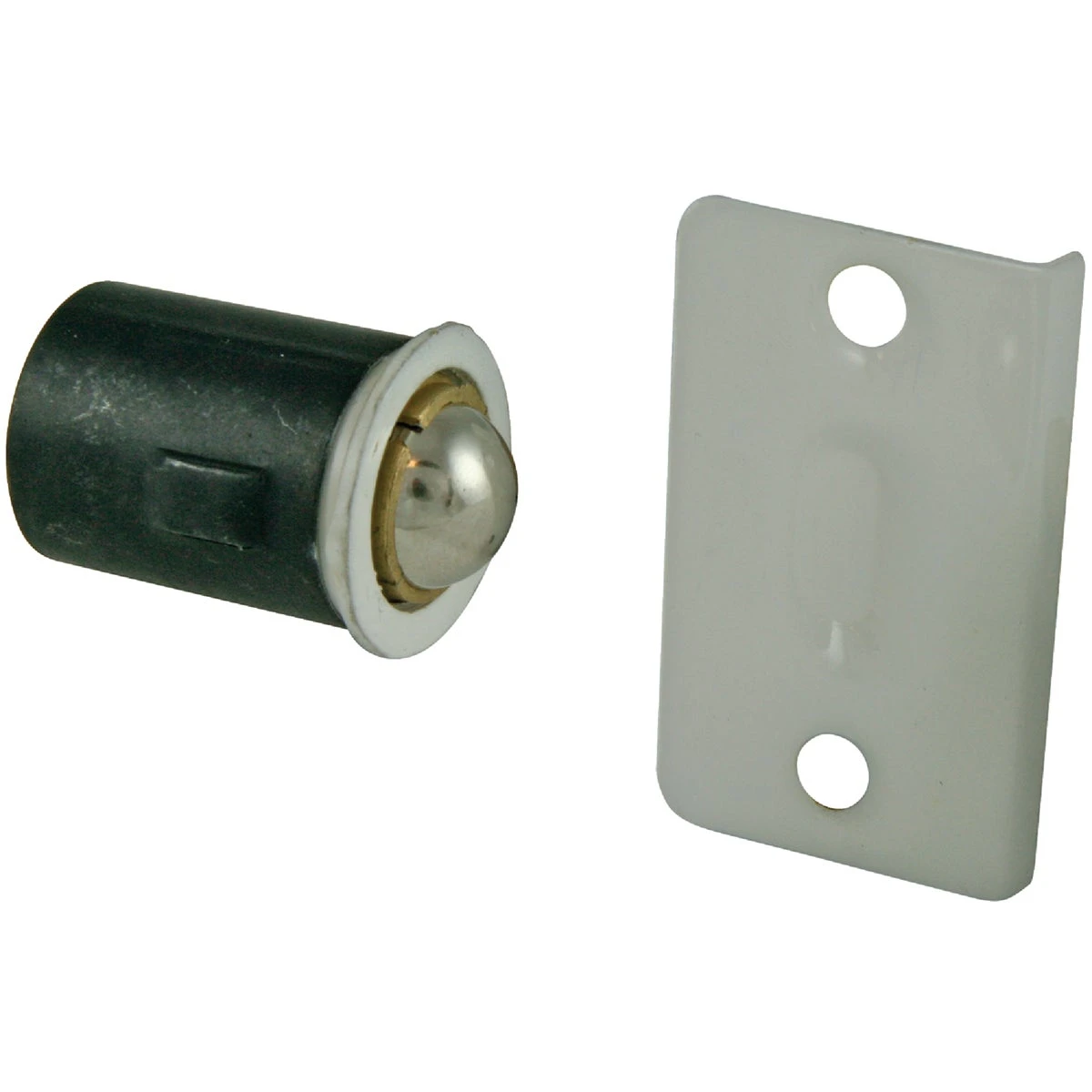 White Drive-in Closet Door Ball Catch With Adjustable Steel Mechanism