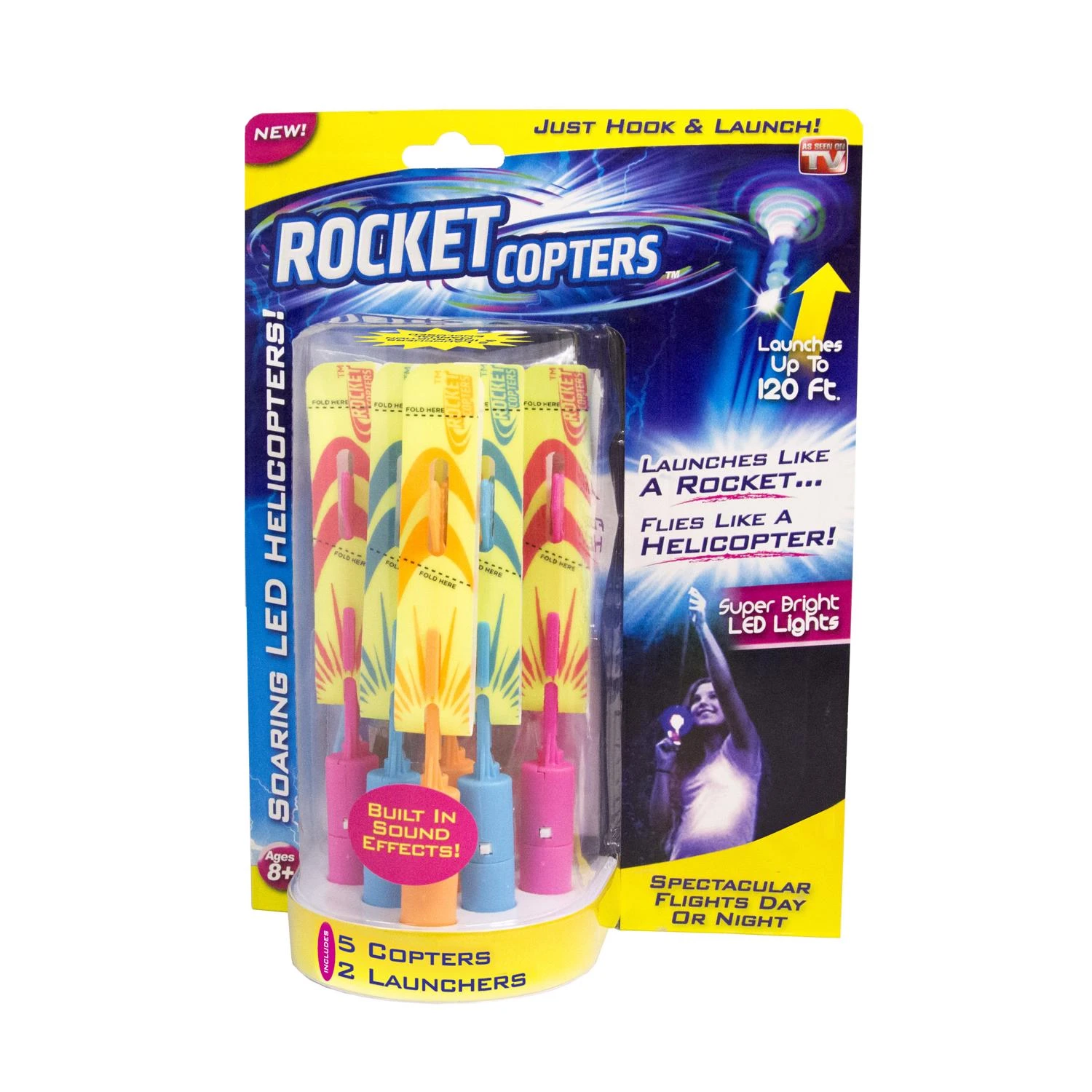 Led Launching Helicopters - 6 Assorted Color Copters With Slingshots