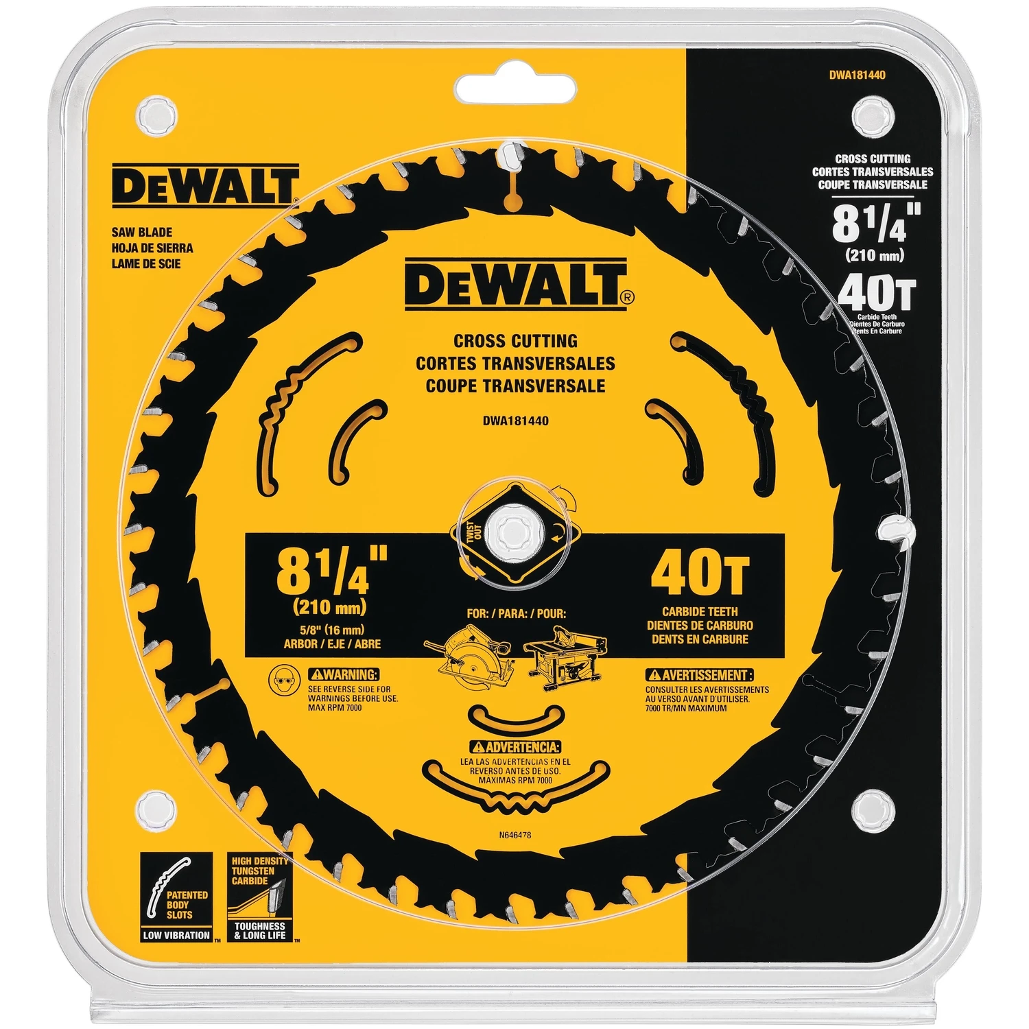 Circular Saw Blade, Tungsten Carbide, 40-Tooth x 8-1/4 In.