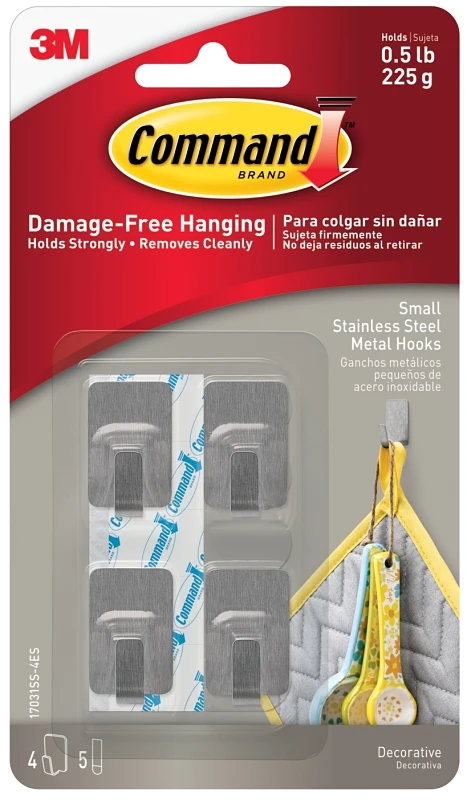 Stainless Steel Hooks With Strips, Small, 4-Pk.