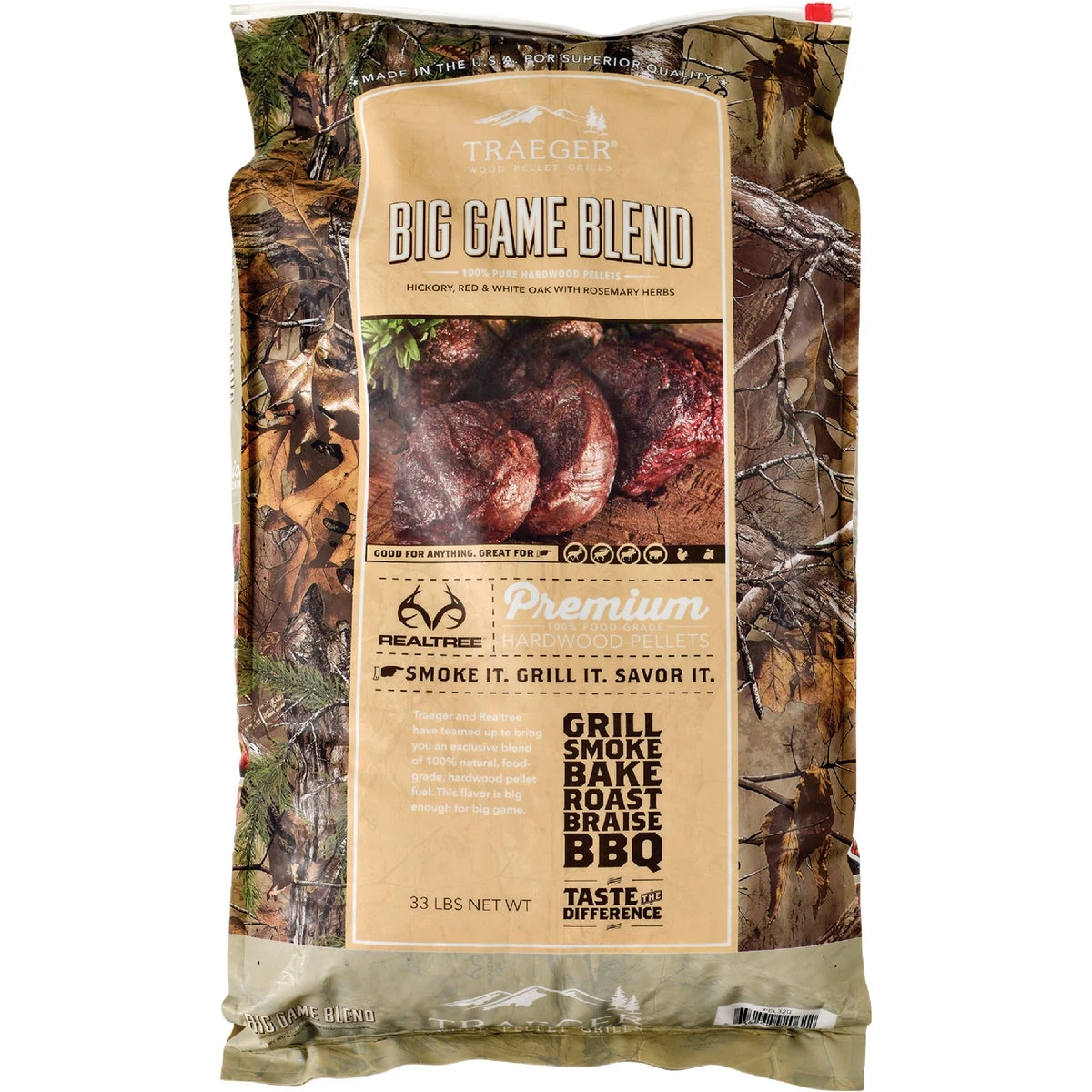 Realtree Big Game Blend Hardwood Pellets, 33 Pounds - Premium Bbq Fuel