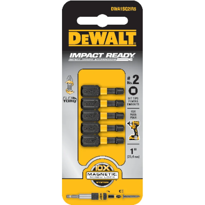 #2 Square Impact-Ready Insert Bit, 1 In., 5-Pk.