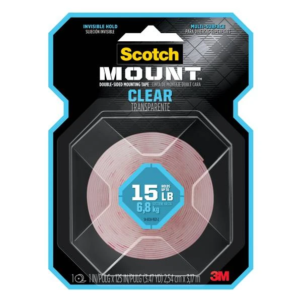 -mount Clear Double-sided Mounting Tape, 1 In X 125 In, Industrial Strength