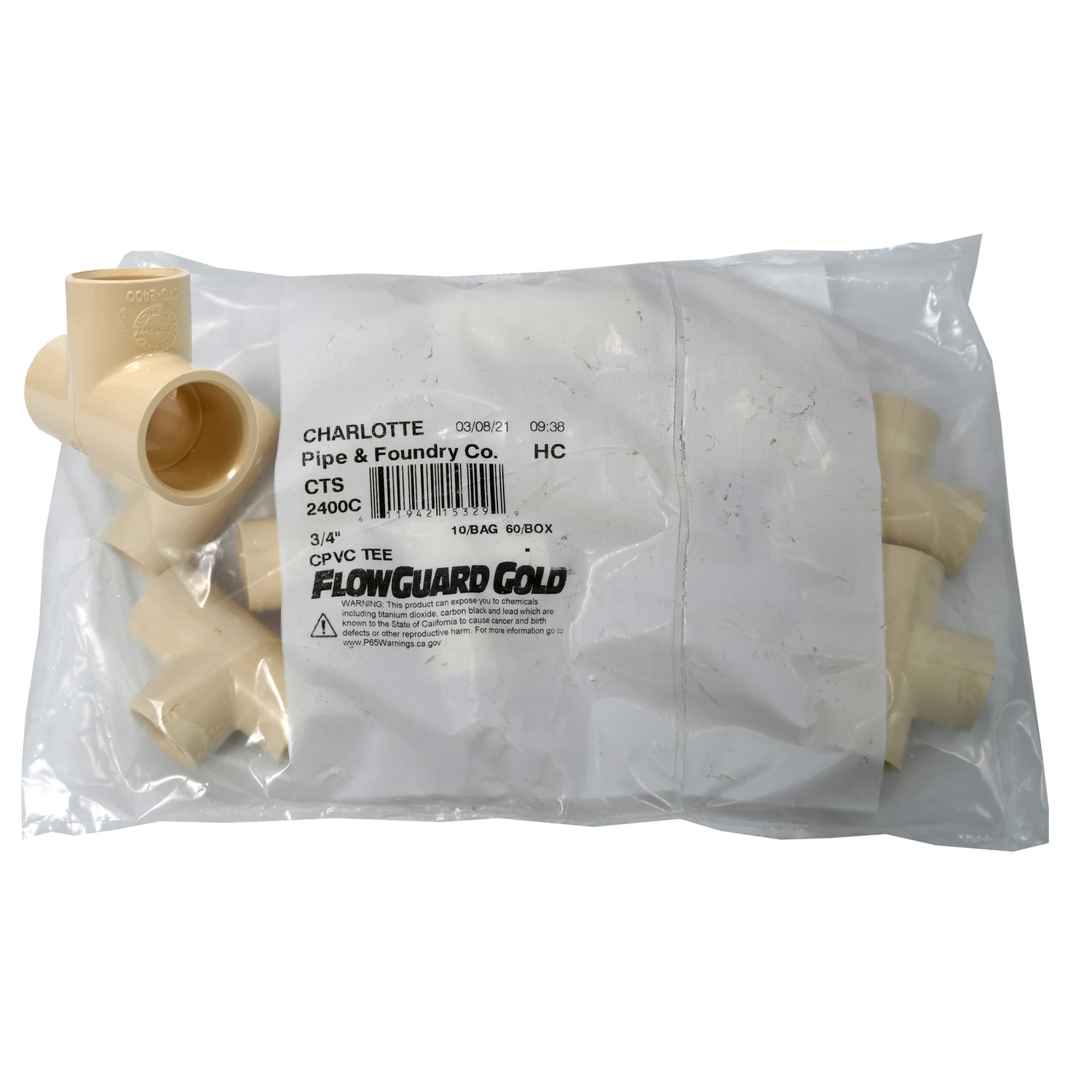 Charlotte Pipe FlowGuard 3/4 in. Slip X 3/4 in. D Slip CPVC Tee 10 pk