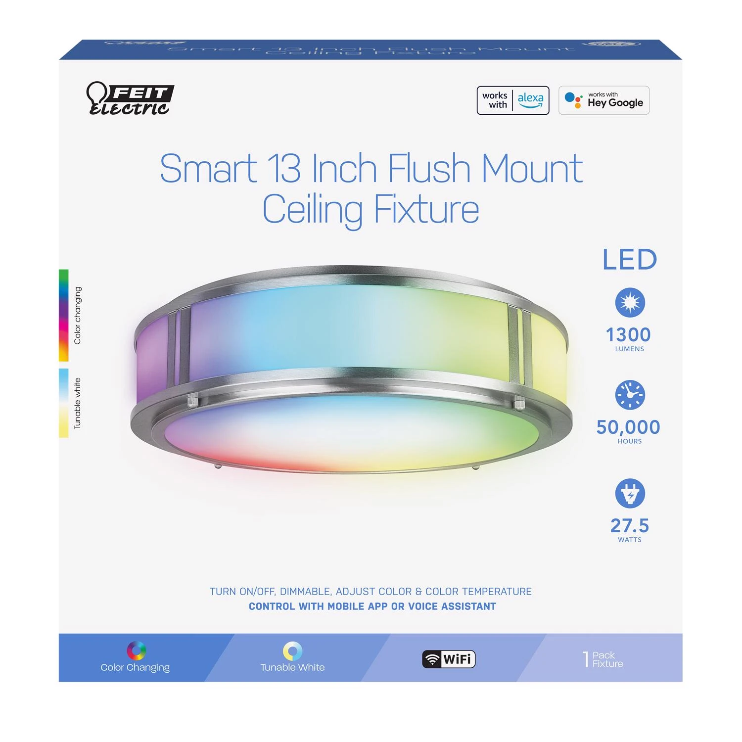 Smart Home 13 In. Nickel Smart-enabled Ceiling Fixture With Rgbw Lighting