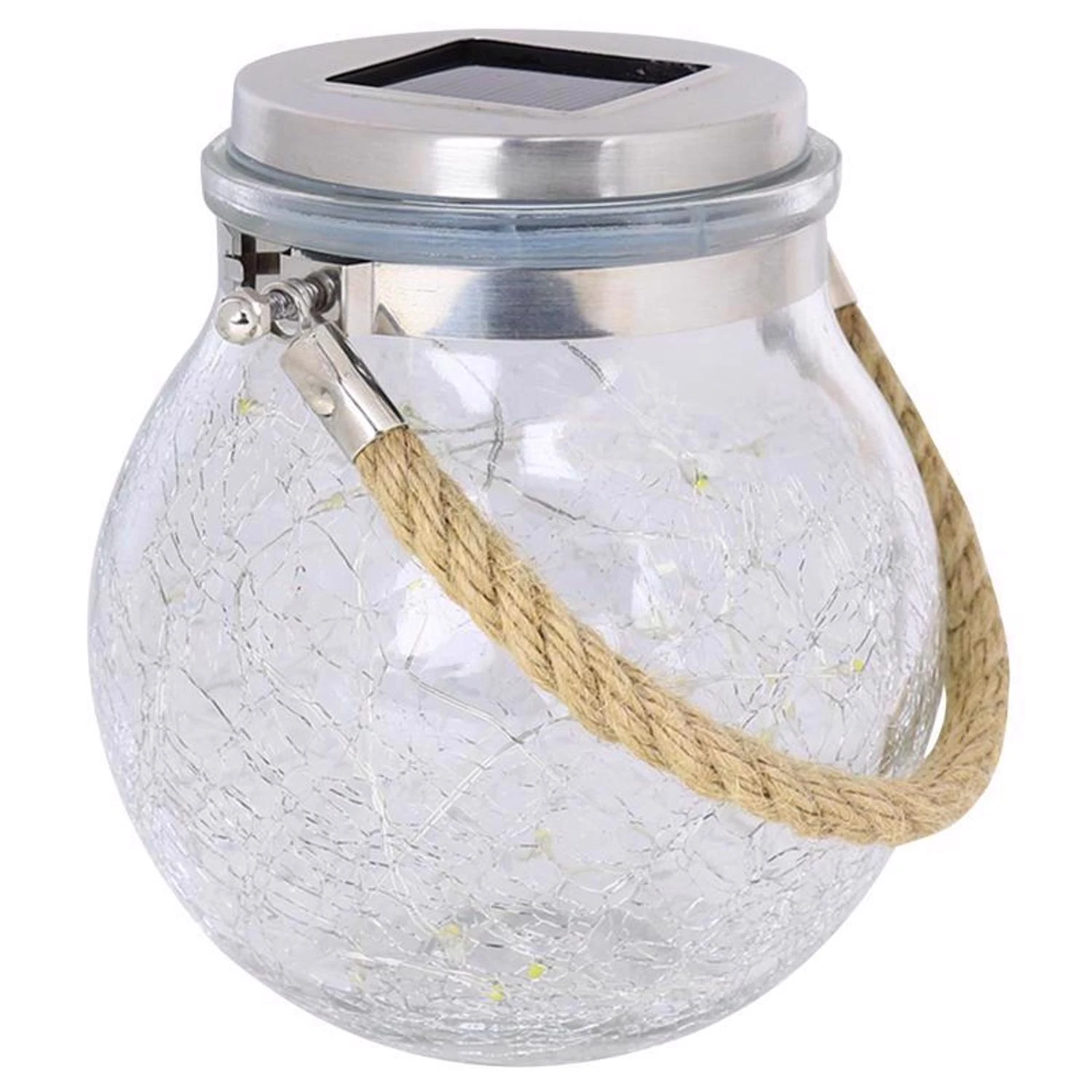 5 In. Solar Power Glass Round Bronze Crackle Jar With Fairy Lights