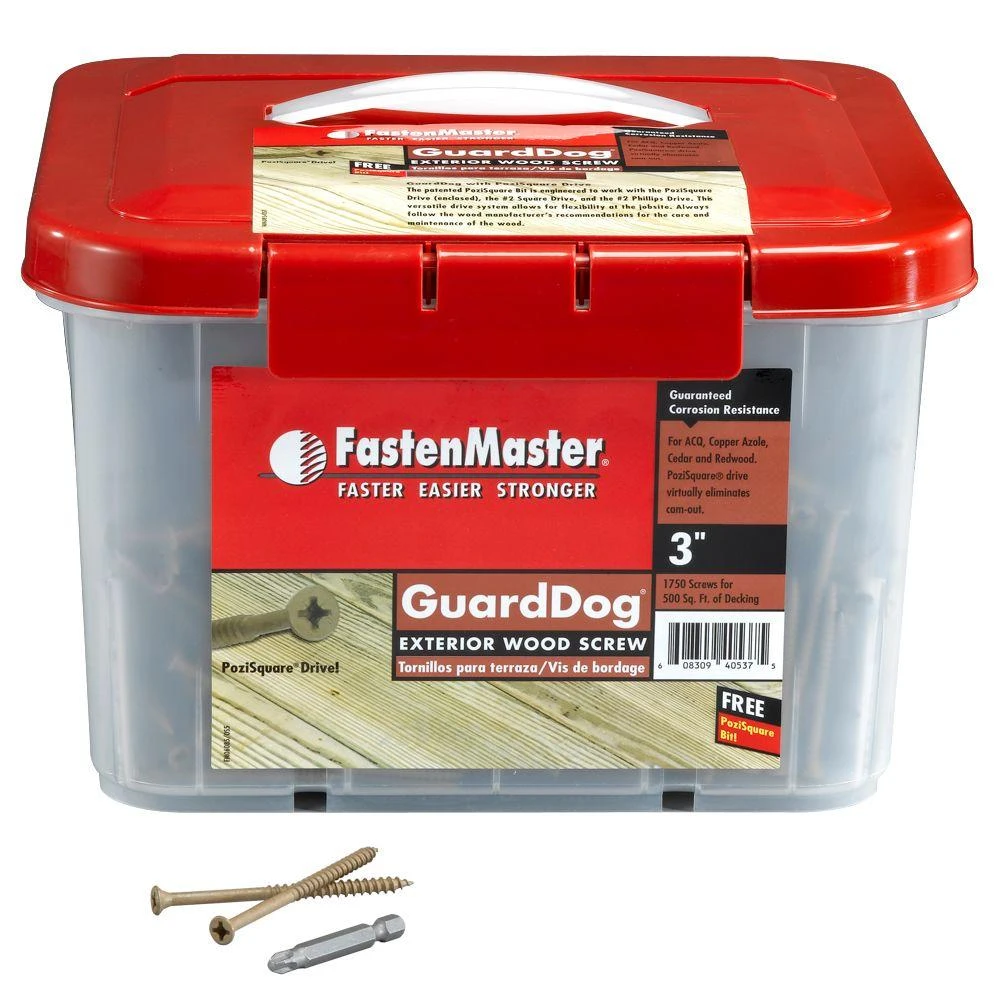 Deck Screws With Bit, Gold, 3 In., 1,750-Pk. Bucket