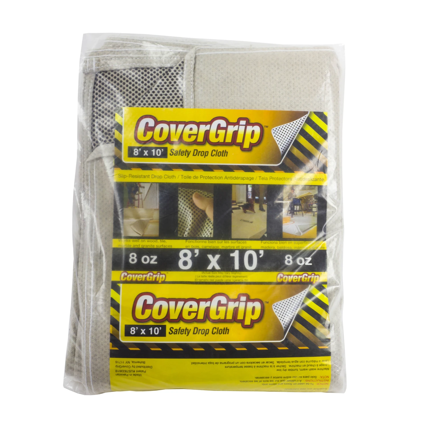 CoverGrip 081008 Drop Cloth, 10 ft L, 8 ft W, Rubber