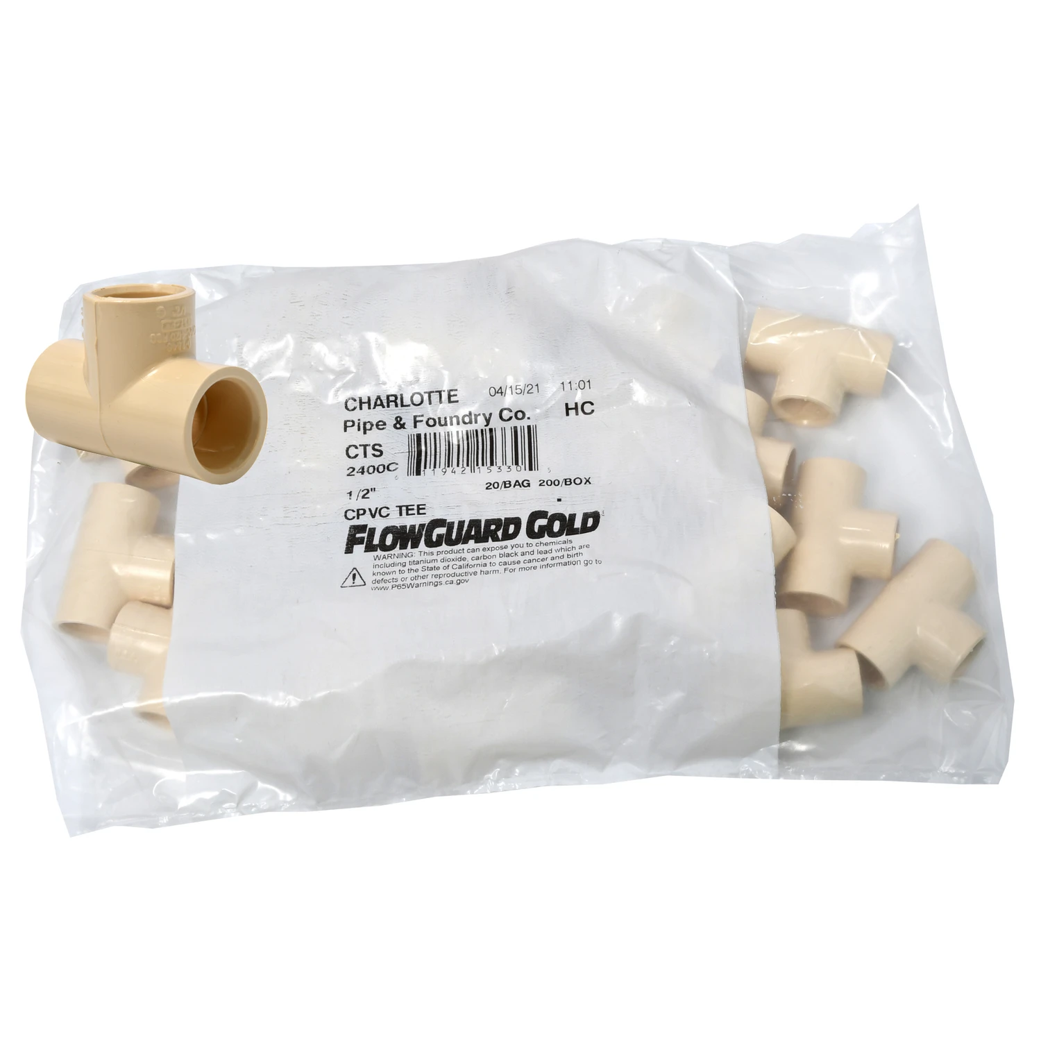 Charlotte Pipe FlowGuard 1/2 in. Socket in. X 1/2 in. D Socket CPVC Tee 10 pk