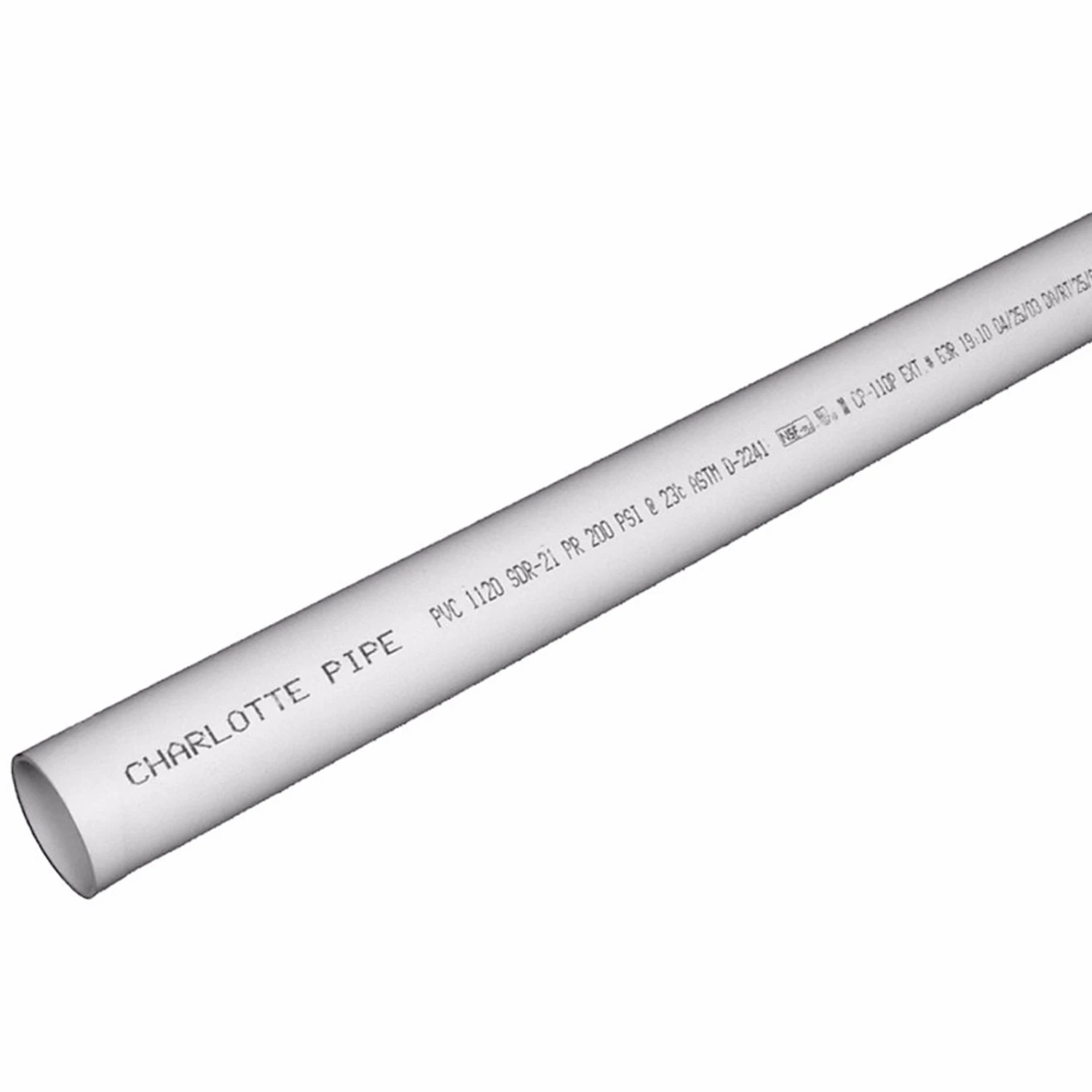 Polyvinyl Chloride Pressure Pipe, Solid Wall, Plain End, Standard Dimension Ratio 21, One Inch Diameter by Ten Feet Length