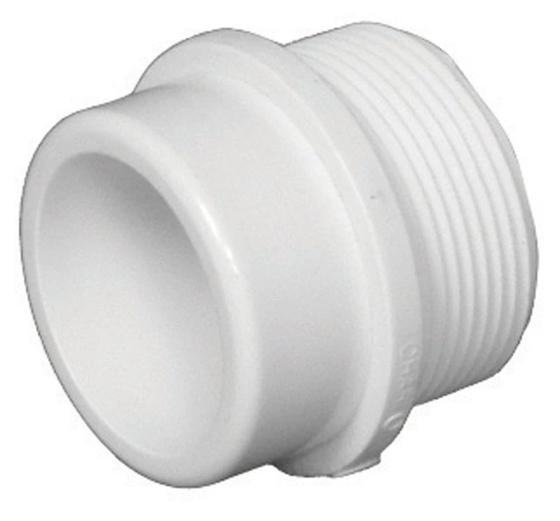 Schedule 40 DWV PVC Adapter, White, 2 In. Spigot x 2 In. MPT