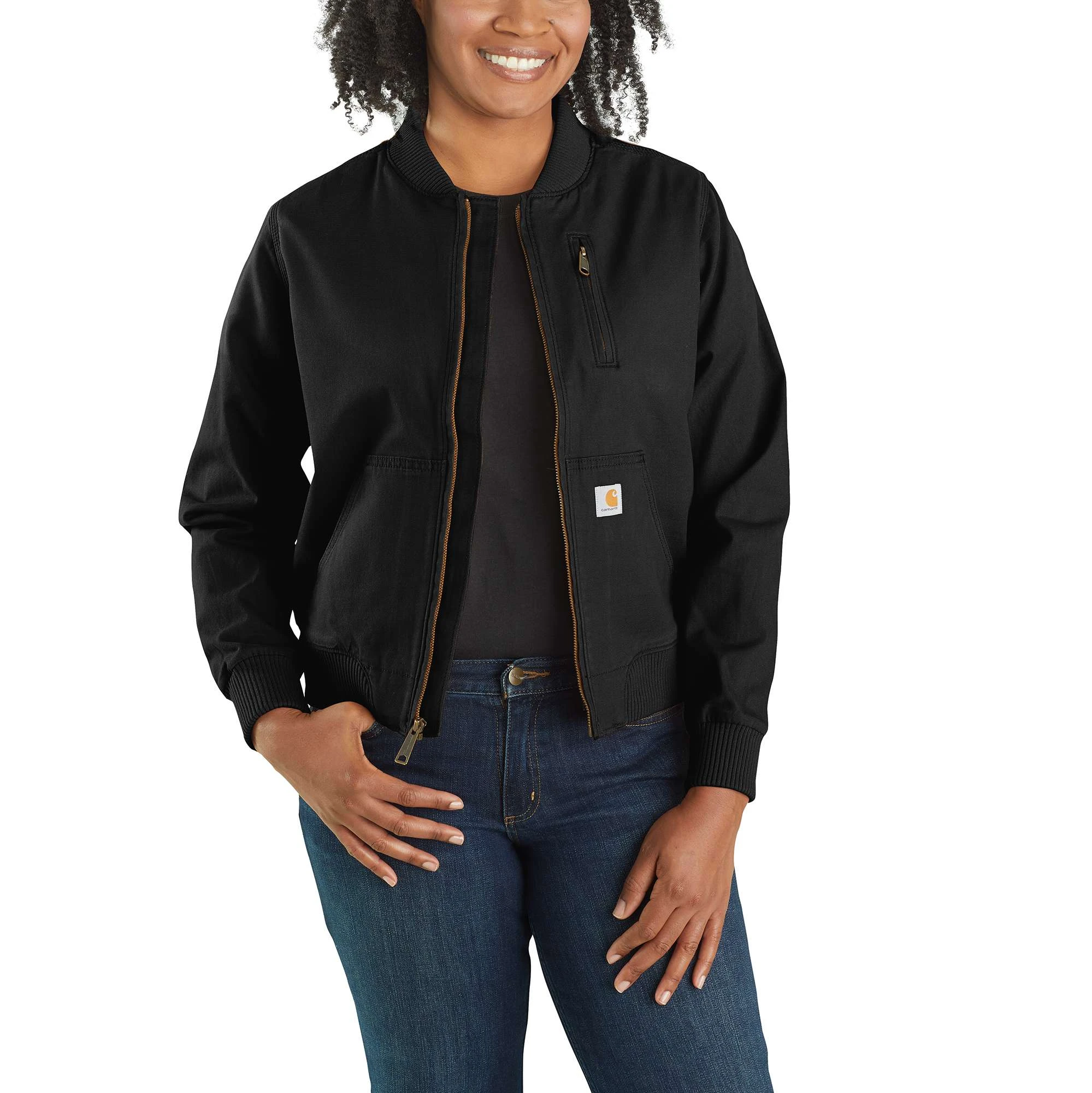 Women's Rugged Flex® Relaxed Fit Canvas Bomber Jacket - Black - Size Small