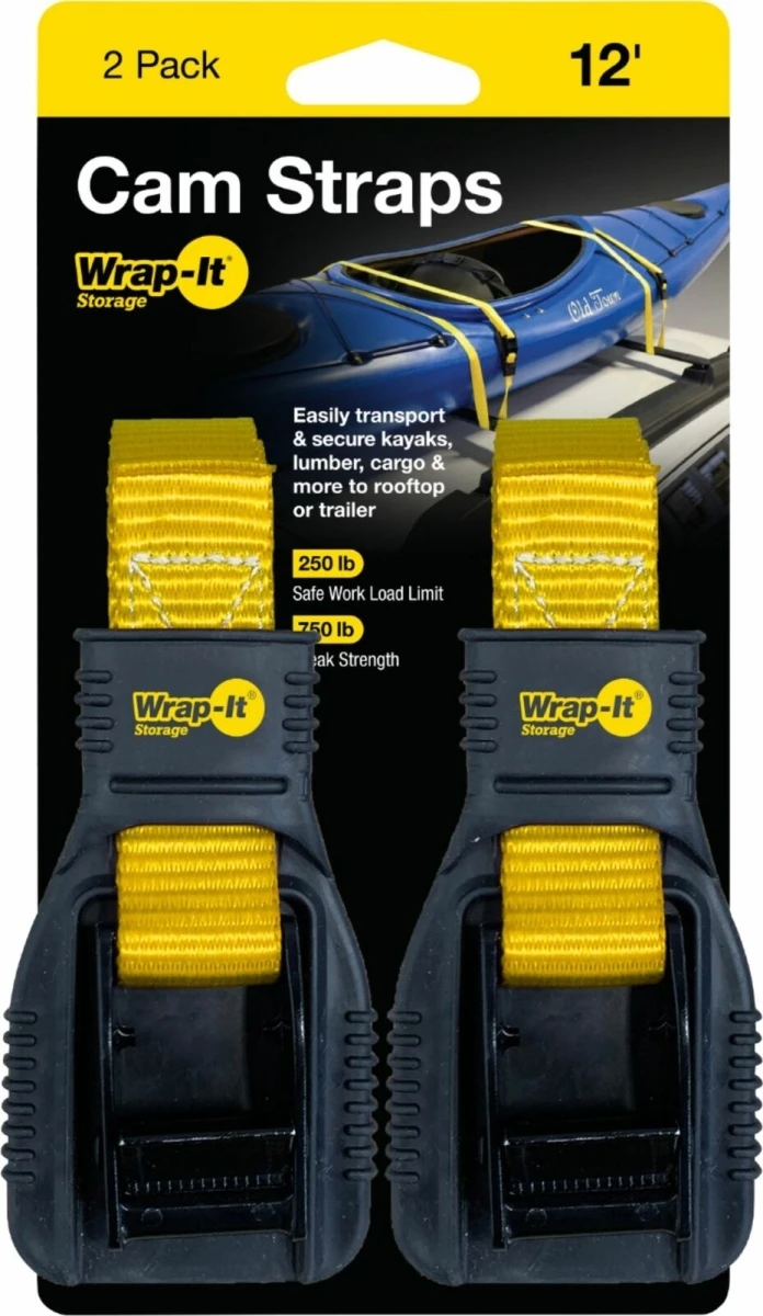 Cam Straps with Rubber Vehicle Protector, 1 In. x 12 Ft., 2-Pk.