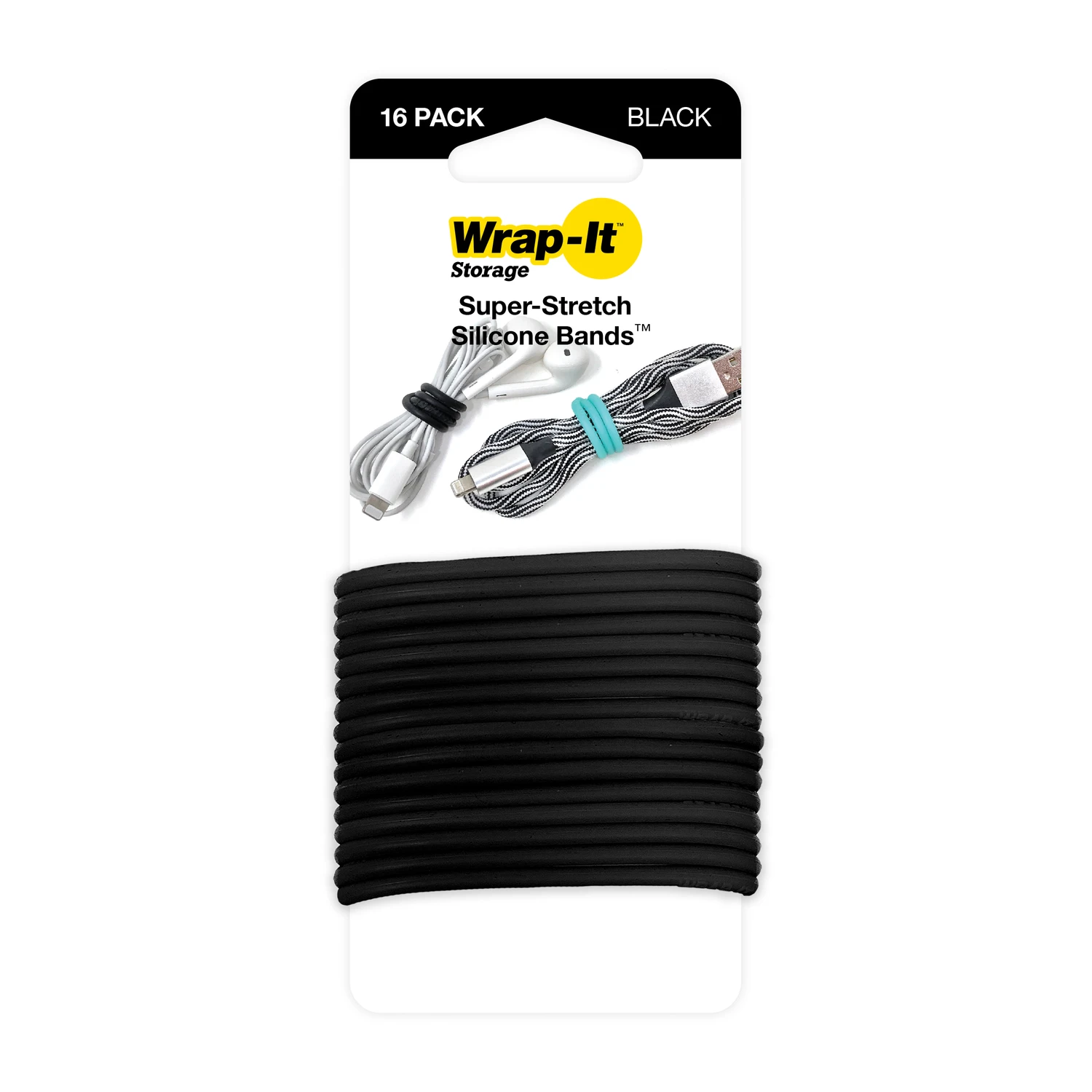 Super-Stretch Silicone Bands, Black, 16-Pk.