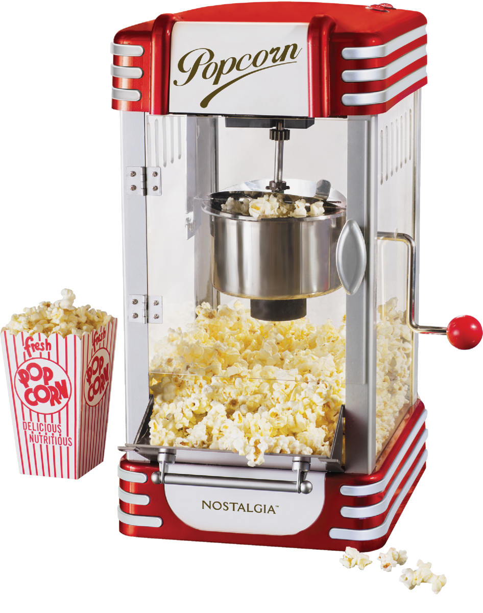 Vintage Style Kettle Popcorn Maker with Stainless Steel Kettle and Built-In Stirring Mechanism