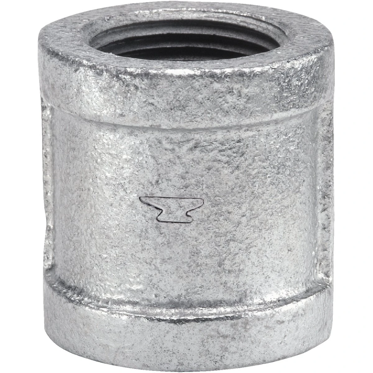 Galvanized Malleable Iron Pipe Coupling, Right Hand Thread, 1/2 Inch Size