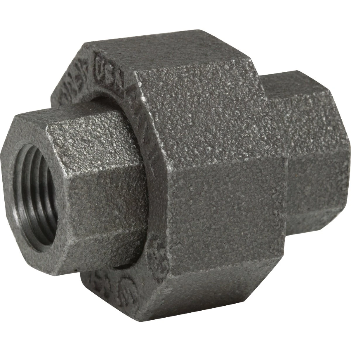 Black Steel Pipe Union, 2 Inch Diameter, Heavy Duty Plumbing Fitting