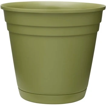 Riverland Planter With Saucer, Olive Green Resin, 10 Inch