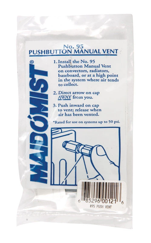 50 Psi Pushbutton Manual Air Valve, Model No. 95, 1/8 In. Connection