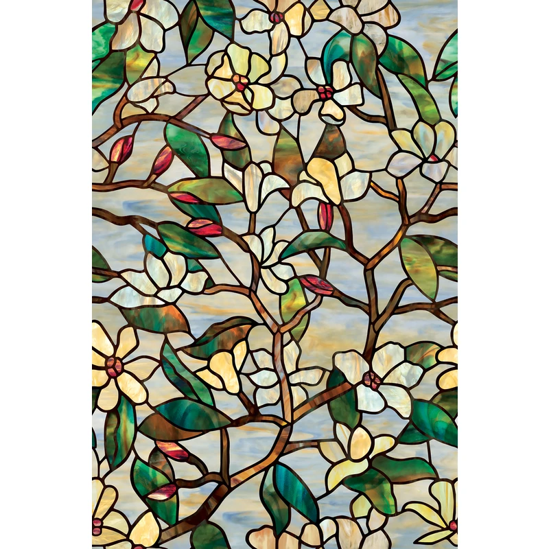 Summer Magnolia Decorative Window Film, Self-static, 24 X 36 Inches