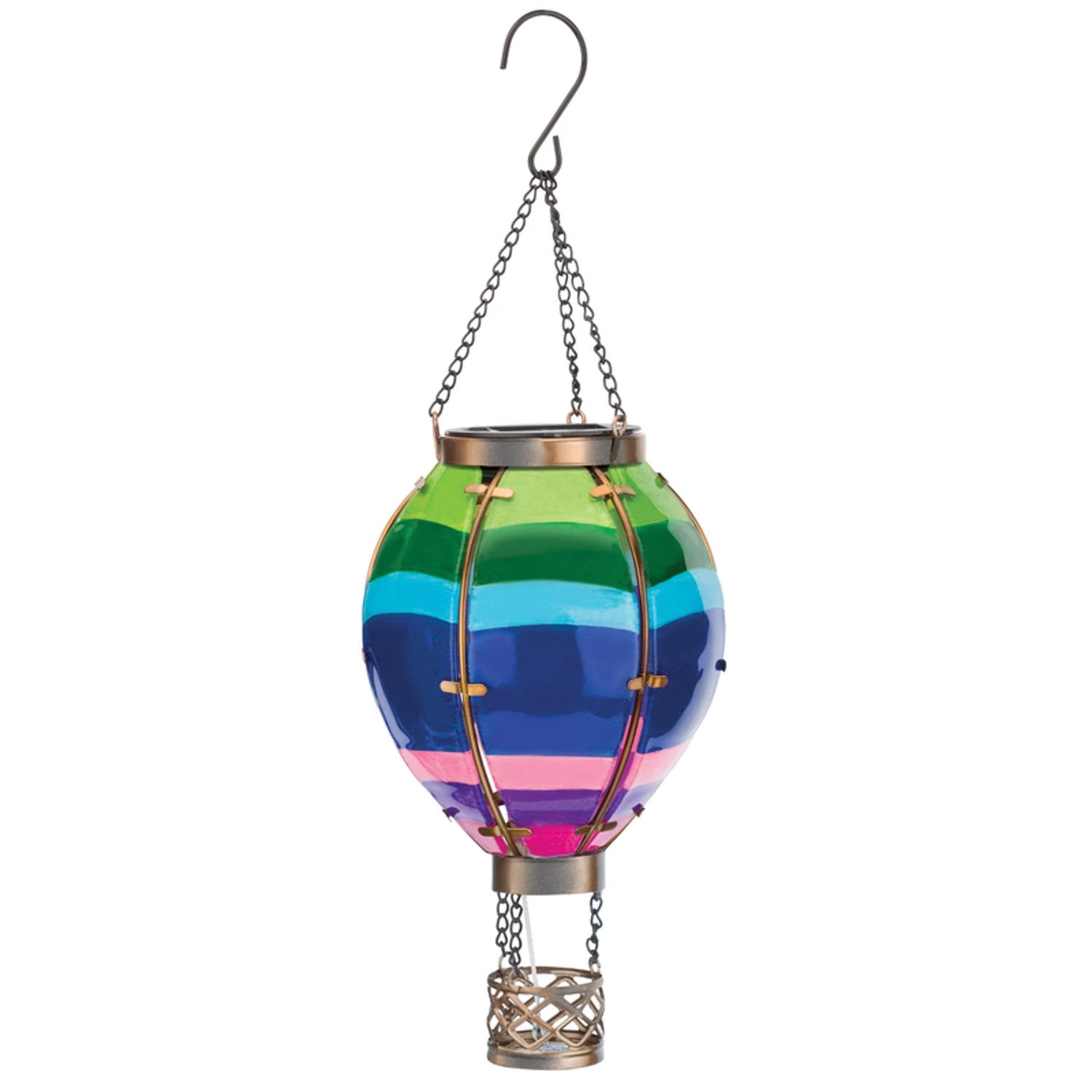 15" Multicolored Glass Hot Air Balloon Solar Lantern